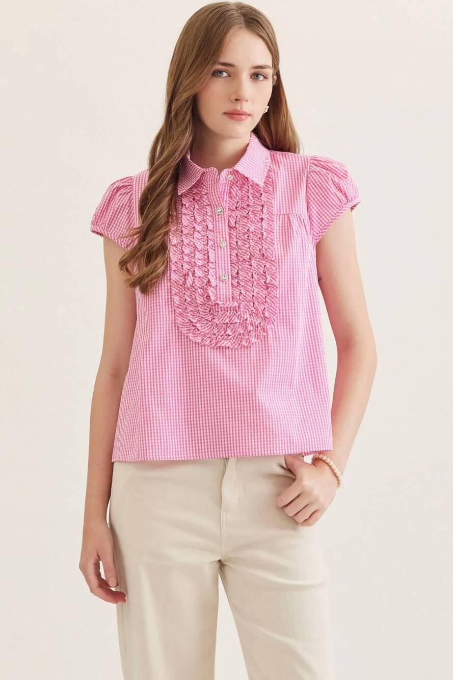 NEW ENTRO gingham fest top in light pink